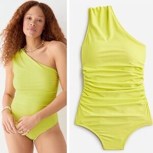 🆕 J. Crew Ruched Lemon Shoulder One Piece Swimsuit Sorbet Bathing Suit NWT